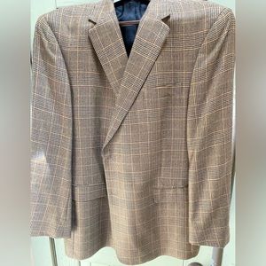 Hart Schaffner Marx Gold Trumpeter Cashmere Brown Plaid Sports Coat Size 50R